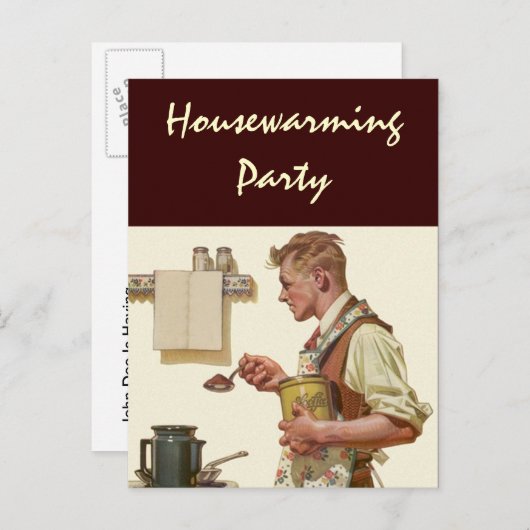 郵便はがきのレトロの人はコーヒー引っ越し祝いパーティーのパーティーを作ります インビテーションポストカード (正面/裏面)