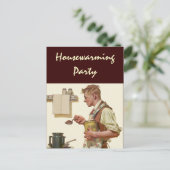 郵便はがきのレトロの人はコーヒー引っ越し祝いパーティーのパーティーを作ります インビテーションポストカード (スタンド正面)