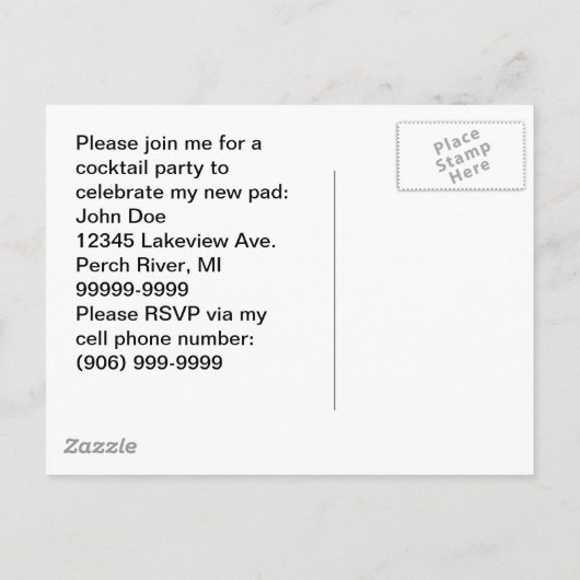 郵便はがきのレトロの引っ越し祝いパーティーのカクテルパーティーマルティーニ インビテーションポストカード (裏面)