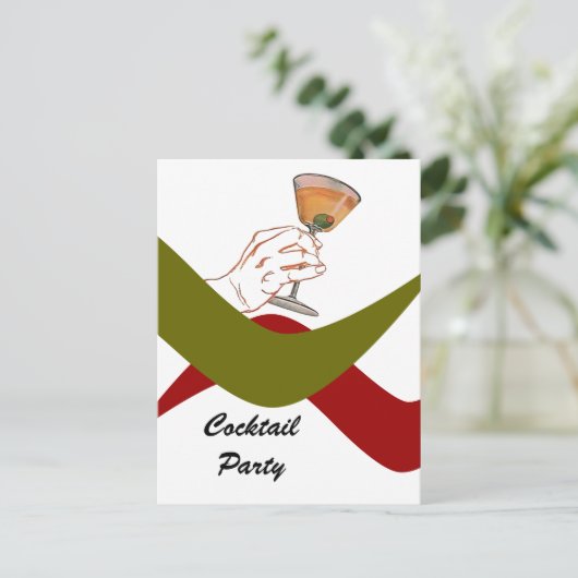 郵便はがきのレトロの引っ越し祝いパーティーのカクテルパーティーマルティーニ インビテーションポストカード (スタンド正面)