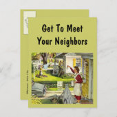 郵便はがきのレトロの近隣の社会的なブロックパーティのPC インビテーションポストカード (正面/裏面)