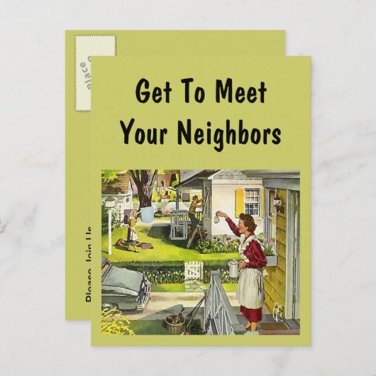 郵便はがきのレトロの近隣の社会的なブロックパーティのPC インビテーションポストカード (正面/裏面)