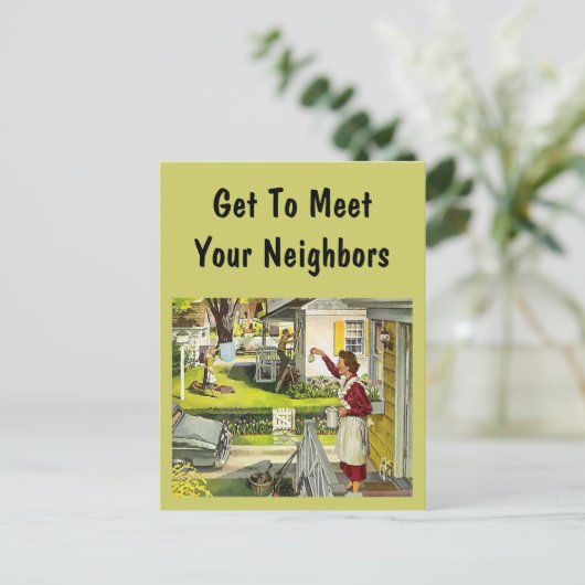 郵便はがきのレトロの近隣の社会的なブロックパーティのPC インビテーションポストカード (スタンド正面)