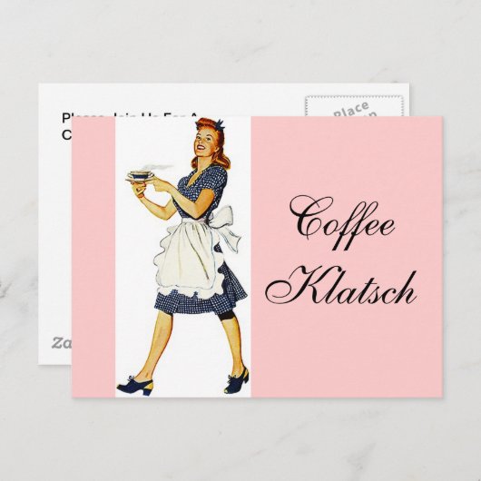 郵便はがきのヴィンテージのウェートレスのコーヒーKlatschの招待 インビテーションポストカード (正面/裏面)