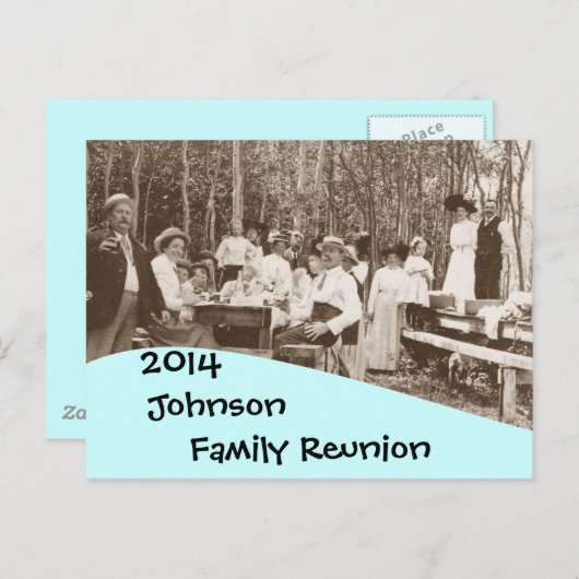 郵便はがきのヴィンテージのピクニック家族会の招待状 インビテーションポストカード (正面/裏面)