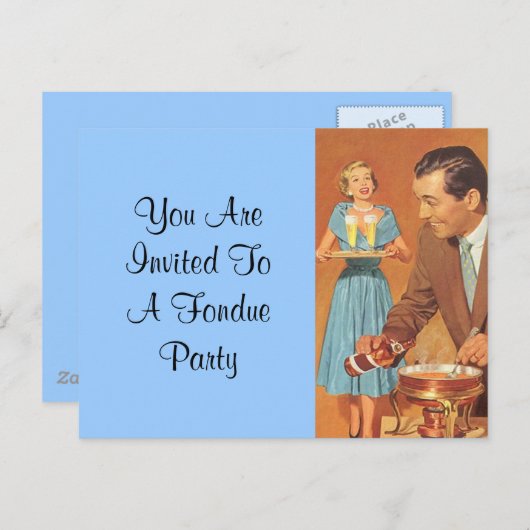 郵便はがきのヴィンテージのレトロのおもしろいのフォンデュのパーティの招待状 インビテーションポストカード (正面/裏面)