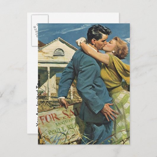 郵便はがきのヴィンテージのレトロのカップルの引っ越し祝いパーティーのパーティー インビテーションポストカード (正面/裏面)