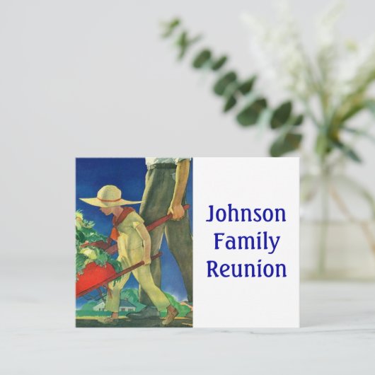 郵便はがきのヴィンテージの田園庭家族のRenuionのPC インビテーションポストカード (スタンド正面)