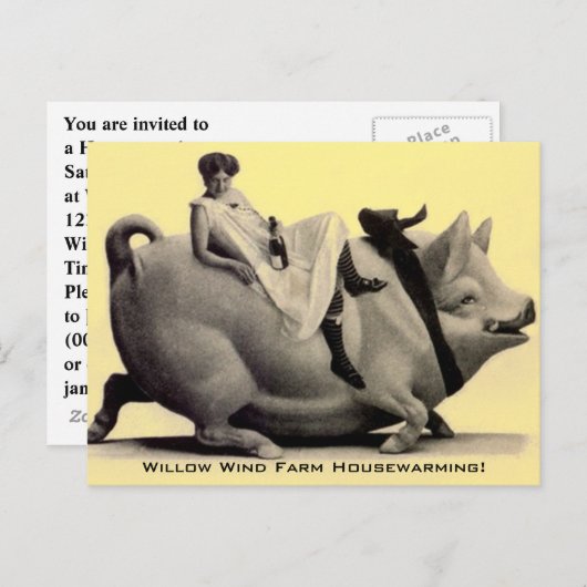 郵便はがきのヴィンテージの農場牧場おもしろいの引っ越し祝いパーティーのPC インビテーションポストカード (正面/裏面)