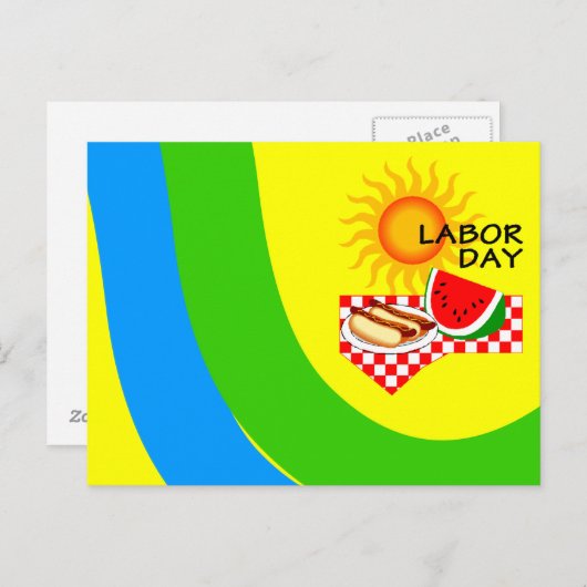 郵便はがきの労働者の日のお祝いのピクニック招待状のPC インビテーションポストカード (正面/裏面)