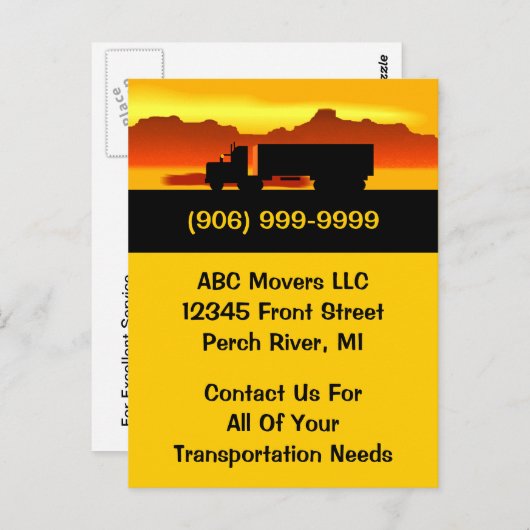 郵便はがきの移動トラックの引越し業者の輸送ビジネスPC ポストカード (正面/裏面)