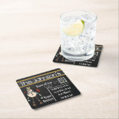 郵便はがきの黒板のヴィンテージの雪だるま-青 スクエアペーパーコースター (インサイチュ)