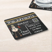 郵便はがきの黒板のヴィンテージの雪だるま-青 スクエアペーパーコースター (アングル)