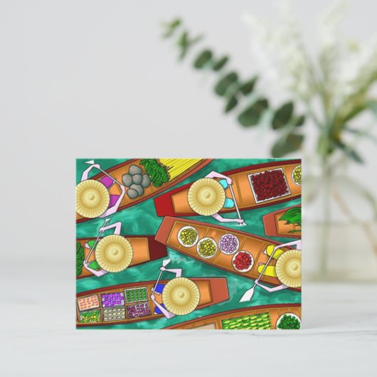 郵便はがきの~のアジア農産物の食料品店開いたビジネス 案内ポストカード (スタンド正面)