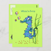 郵便はがきを泳ぐ漫画のタツノオトシゴのかわいい気まぐれ ポストカード (正面/裏面)