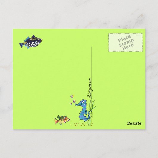 郵便はがきを泳ぐ漫画のタツノオトシゴのかわいい気まぐれ ポストカード (裏面)