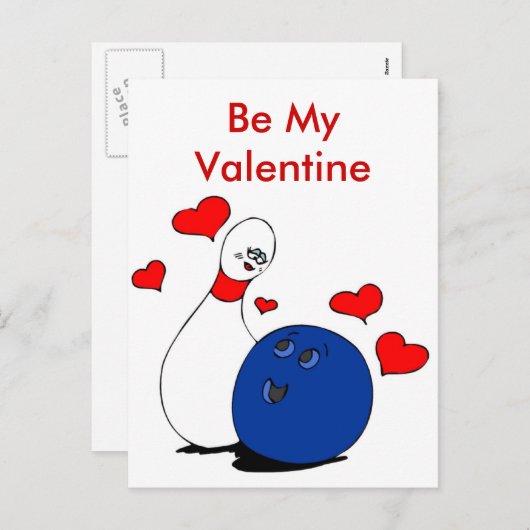 郵便はがきバレンタインのボーリング・ピンおよび球 シーズンポストカード (正面/裏面)