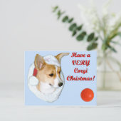 郵便はがき青い非常にコーギーのクリスマスのピップ シーズンポストカード (スタンド正面)