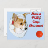 郵便はがき青い非常にコーギーのクリスマスのピップ シーズンポストカード (正面/裏面)