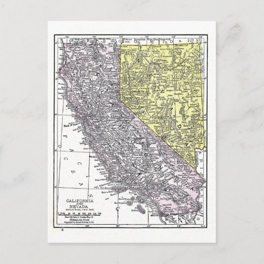 郵便はがき: カリフォルニアおよびネバダ1921年の地図 ポストカード (正面)