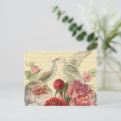 郵便はがき: バラを持つヴィンテージの鳩 ポストカード (スタンド正面)