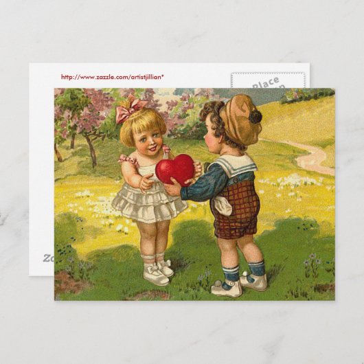 郵便はがき-バレンタインの愛小さい男の子の女の子のハート シーズンポストカード (正面/裏面)