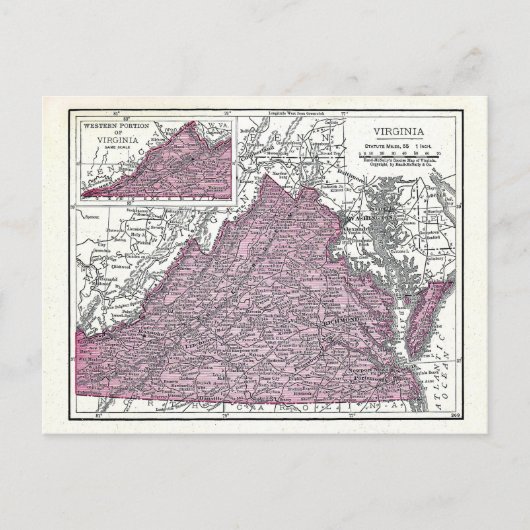 郵便はがき: ヴァージニア1921年の地図 ポストカード (正面)