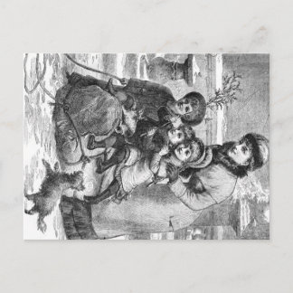 郵便はがき-冬場面家族 ポストカード