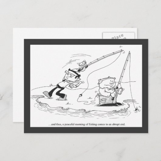 郵便はがき-魚釣りの漫画-突然の端 ポストカード (正面/裏面)
