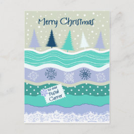郵便キャリアの雪片Scrapbookgのためのクリスマス シーズンポストカード