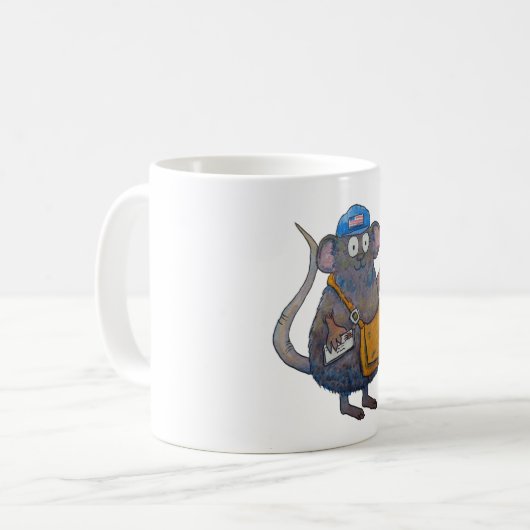 郵便ポストの郵便配達員の郵便集配人はマウス感謝していしています コーヒーマグカップ (正面左)