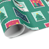 郵便メリー緑の休日の切手パターン ラッピングペーパー (ロールコーナー)