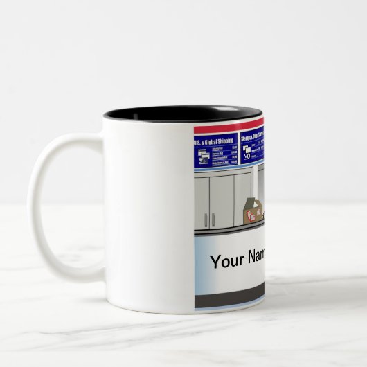 郵便会パーソナライズされた員 – 男性の漫画 ツートーンマグカップ (左)