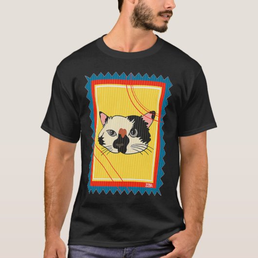 郵便切手の斑点のあるかわいい猫 Tシャツ (正面)