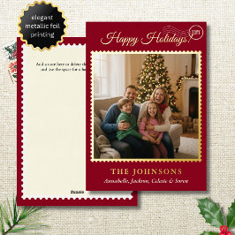 郵便切手エレガント角写真赤金ゴールド 箔シーズンカード