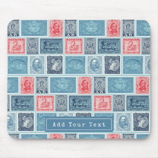 郵便切手パーソナライズされた青ヴィンテージパターン マウスパッド (正面)