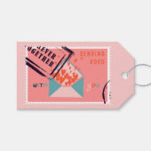 郵便切手赤いハート付き封筒 ギフトタグ (正面(横))