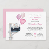 郵便受けに入れたベビーガールゾウ郵便でシャワー 招待状 (正面/裏面)