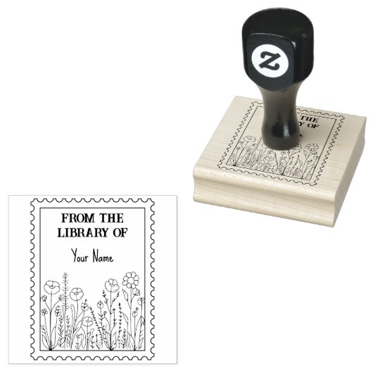 郵便図書館の白黒フローラ ラバースタンプ (押印)