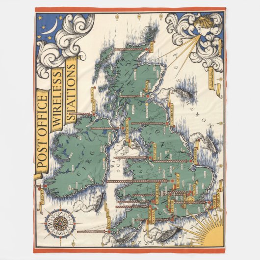 郵便局の無線場所の地図、イギリス フリースブランケット (正面)