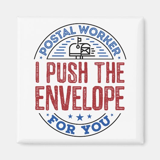 郵便局員に封筒を押して上げる マグネット (正面)