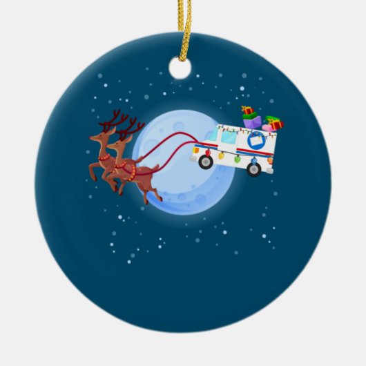 郵便局員クリスマスメールトラック郵便おもしろい配達人 セラミックオーナメント (正面)
