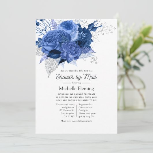 郵便王室のによる青銀フローラブライダルシャワー 招待状 (スタンド正面)