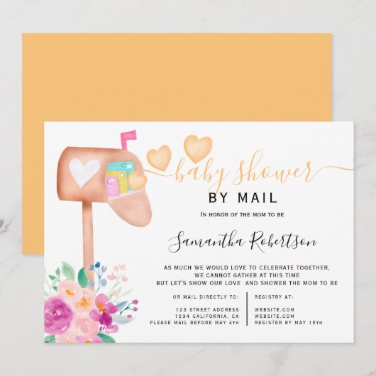 郵便箱の花水彩ベビーシャワー by mail 招待状 (正面/裏面)