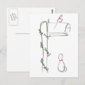 郵便箱の鳥を眺める猫 ポストカード (正面/裏面)