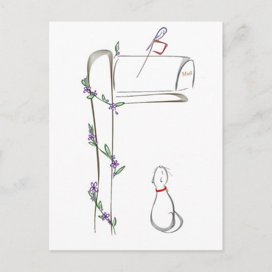 郵便箱の鳥を眺める猫 ポストカード (正面)