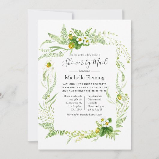 郵便素朴による緑のベビー又はブライダルシャワー 招待状 (正面)