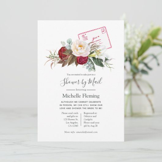 郵便赤と白ベビー又はブライダルシャワー 招待状 (スタンド正面)