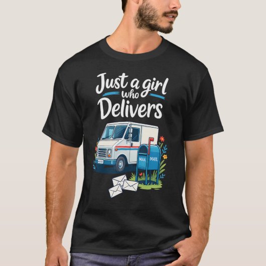 郵便配達の女の子 ポストウーマン メールトラック Tシャツ (正面)