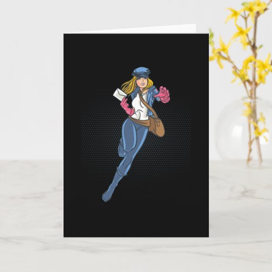 郵便配達の女性 カード (黄色い花)